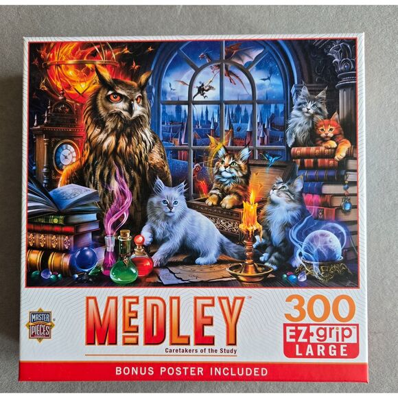 MasterPieces Caretakers Of The Study 300 pc Eva Nikolskaya Complete Cats Dragon - Picture 1 of 6